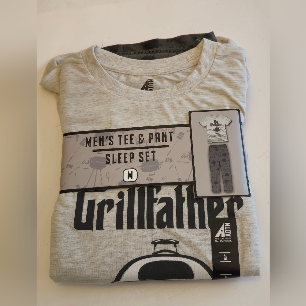 NWT ADTN The Grillfather Men's Tee & Pant Sleep Set Gray Green Size Medium